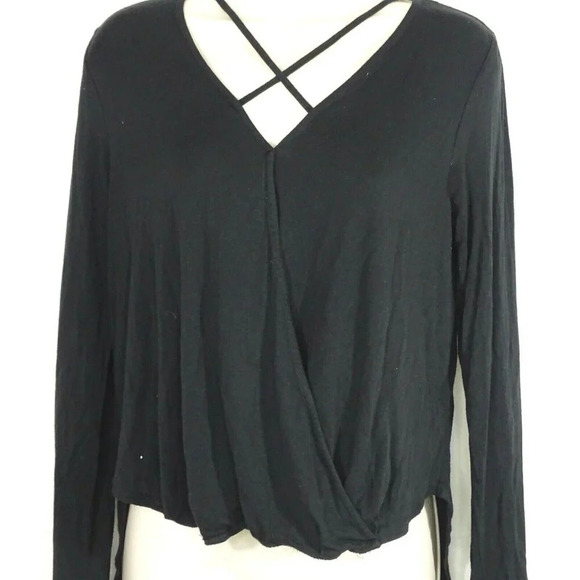 Pink Rose Top Stretch Jersey Knit Women Size M Black Long Sleeve - Picture 1 of 5